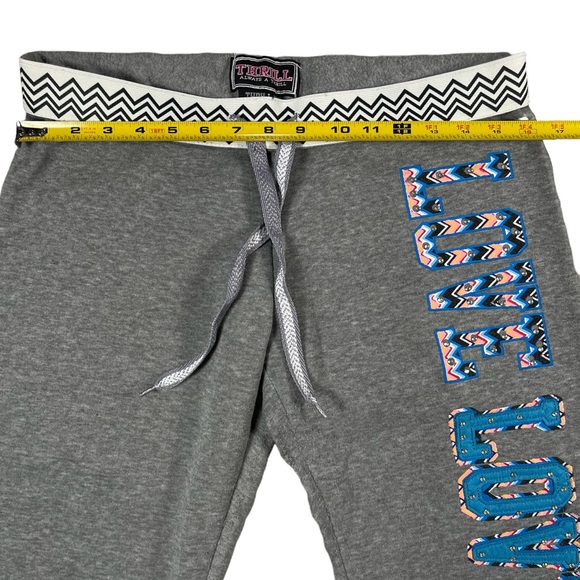 Thrill size Xl grey sweatpants joggers with blue & orange love with rhinestones - Picture 7 of 10